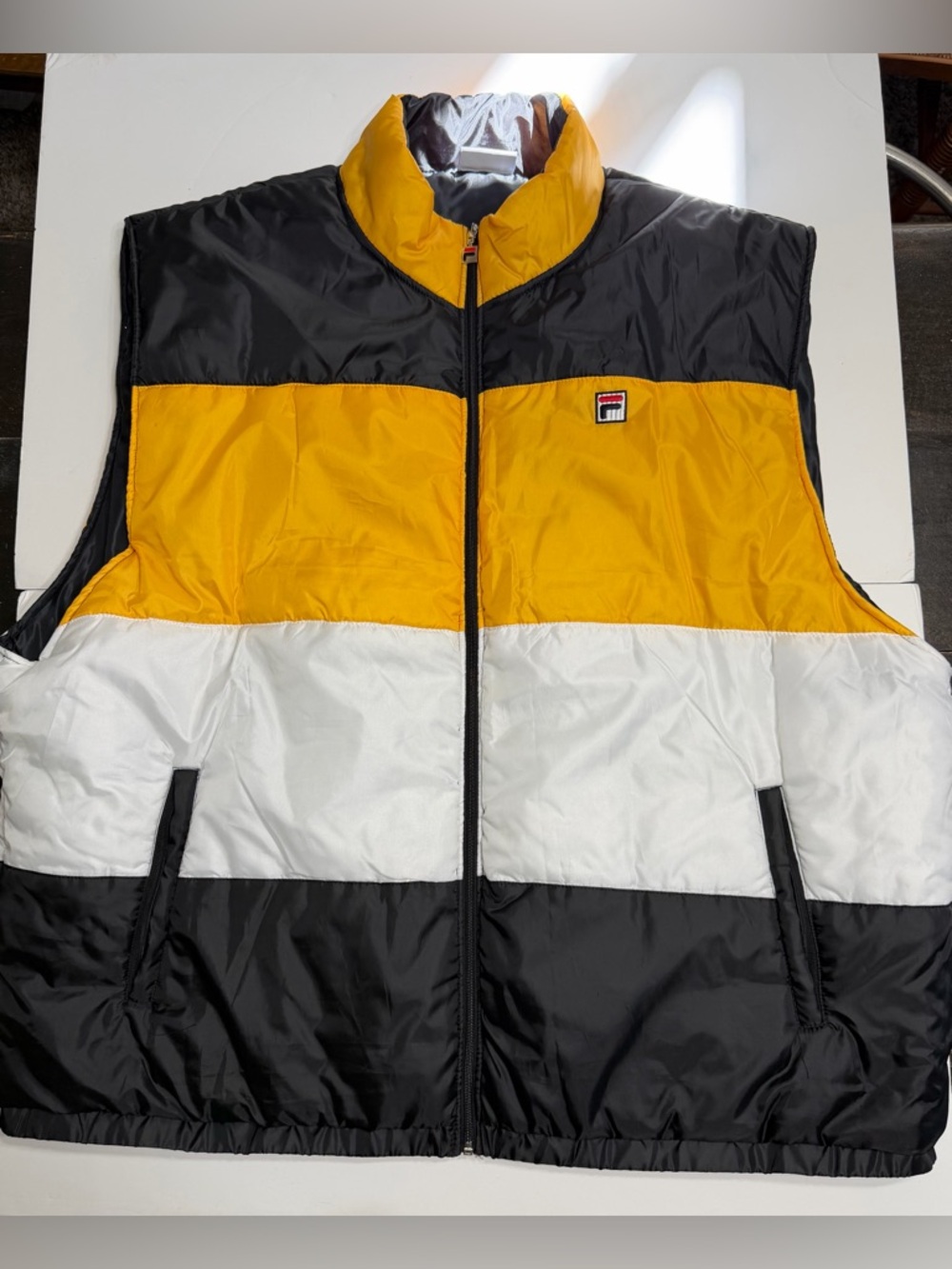 Fila Men's Yellow White Black Colorblock Puffer Vest